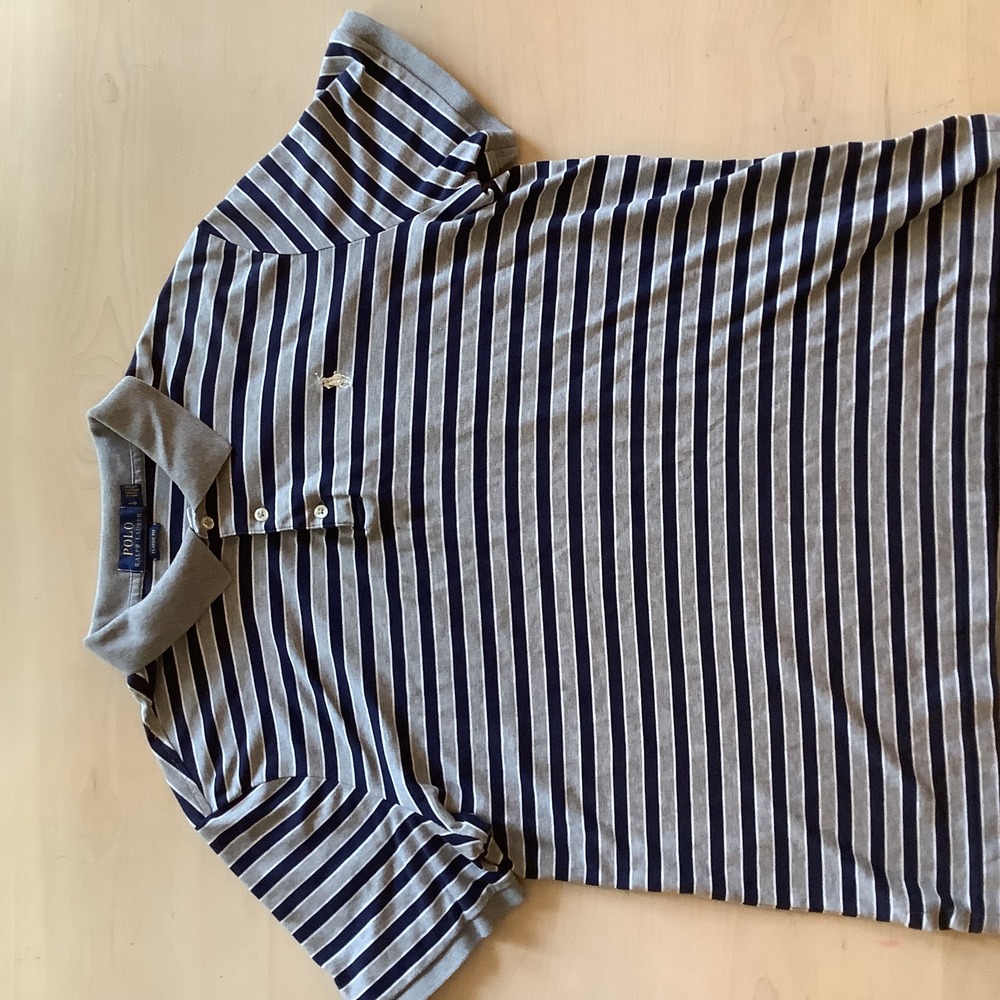 Polo Ralph Lauren Classic Fit Striped Polo Shirt Navy Gray Size L